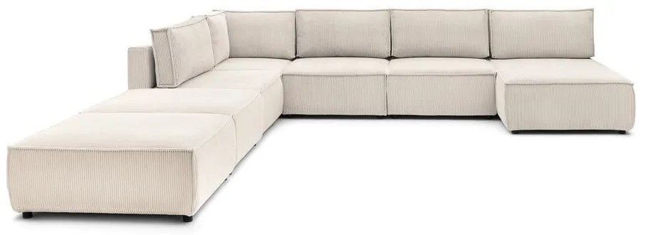 Colțar crem cu tapițerie din catifea reiată (în formă de "U"/cu colț variabil) Nihad modular – Bobochic Paris