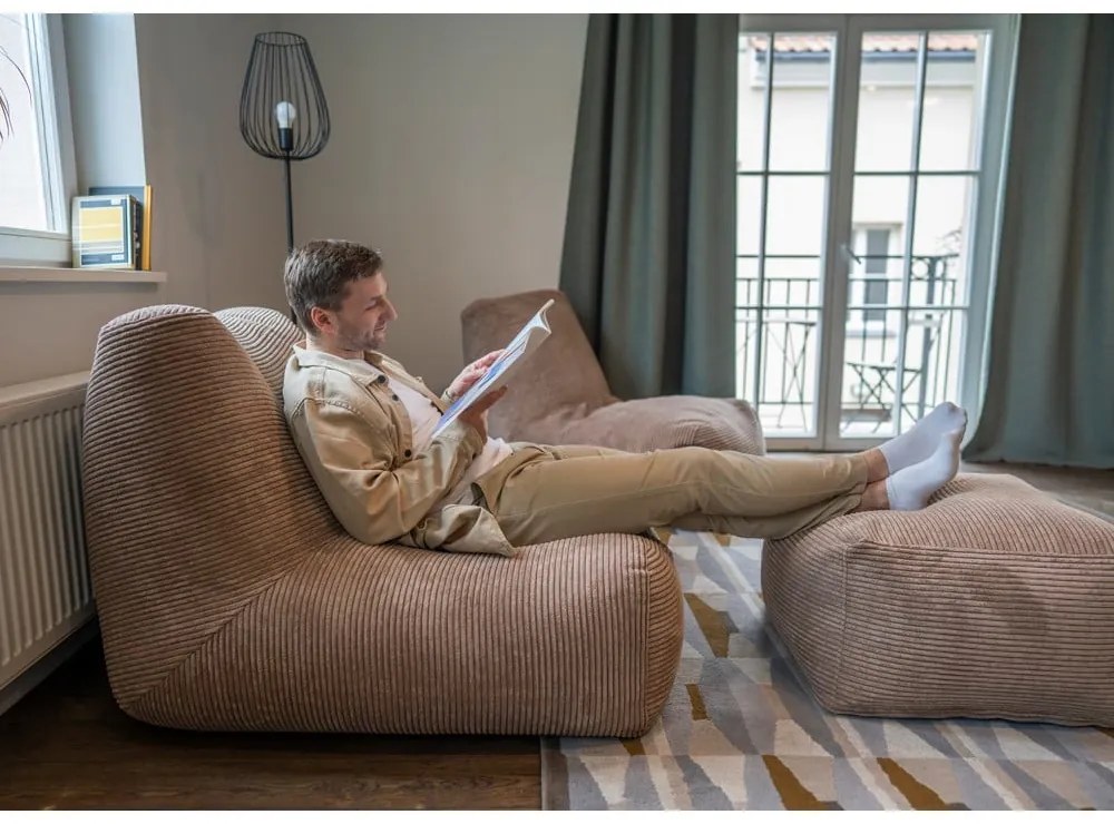 Fotoliu bean bag crem cu tapițerie din catifea reiată Tube 100 – SLOWDOWN