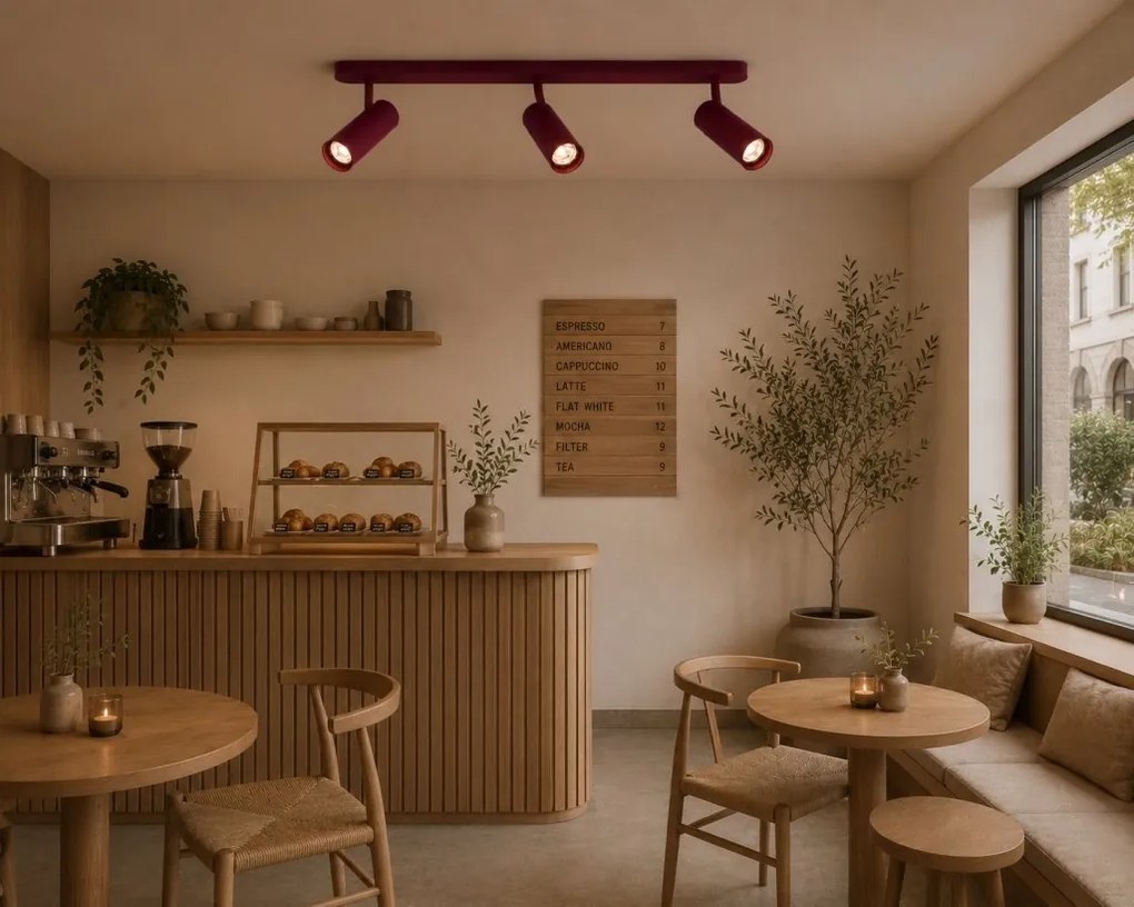 Plafoniera cu 3 spoturi directionabile cu bec GU10 Linca burgundy