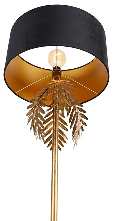Lampă de podea aurie 145 cm cu abajur negru din catifea 50 cm - Botanica
