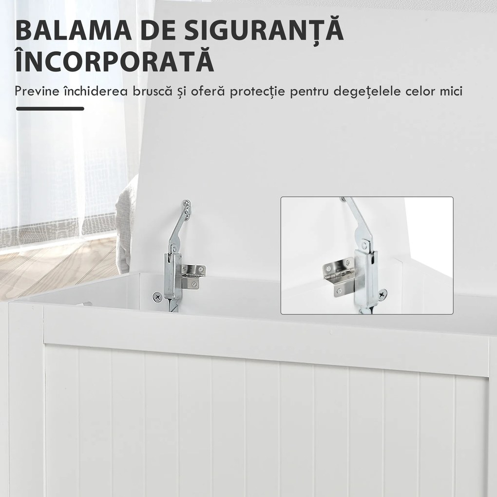 HOMCOM Banca de Depozitare Multifunctionala din Lemn MDF, 2 Manere si Deschidere cu Blocare de Siguranta, 81x40x46cm, Alb