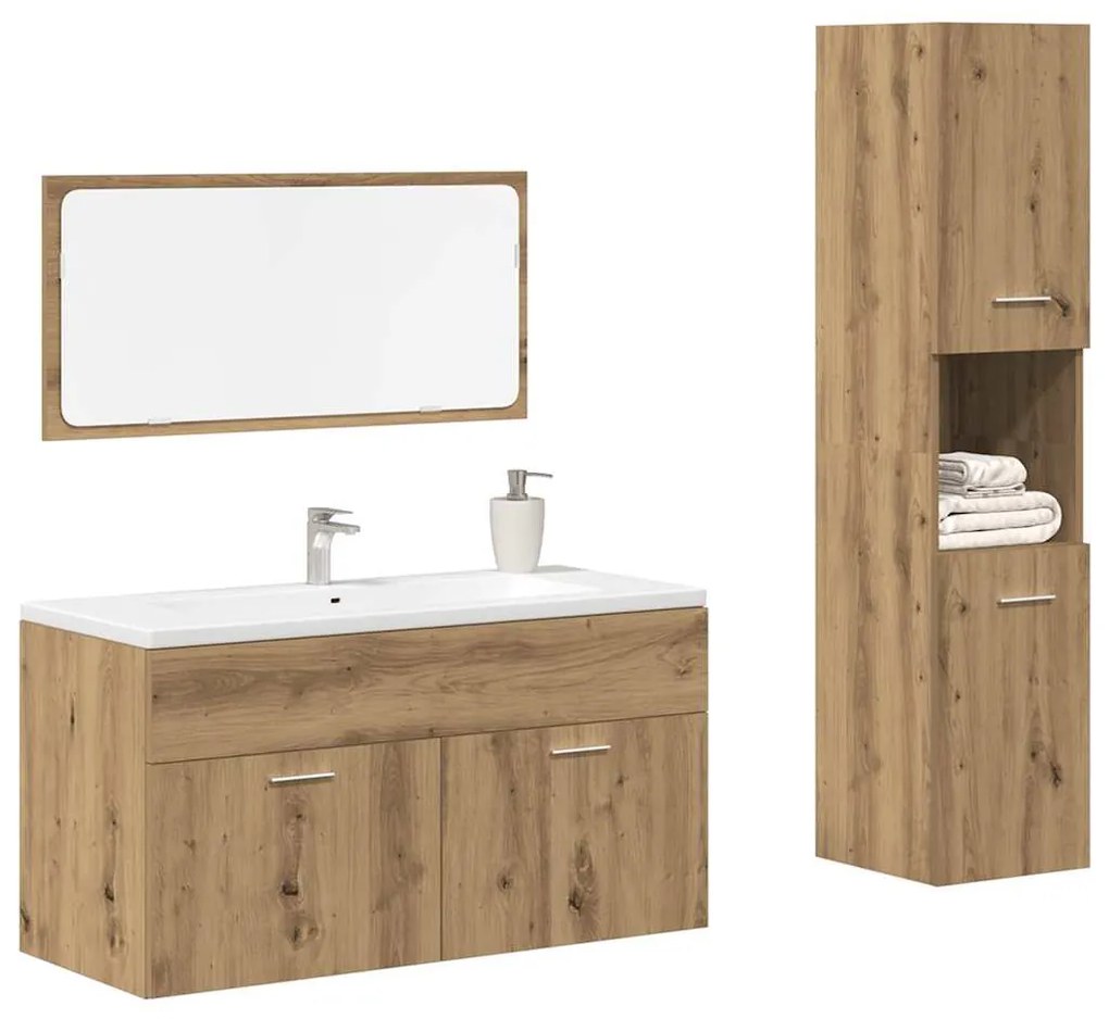 vidaXL Set mobilier de baie, 3 piese, stejar artizanal, lemn prelucrat
