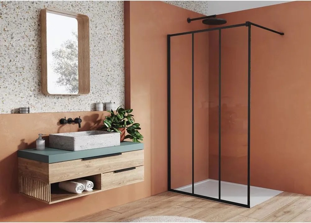 Paravan de dus tip Walk-in SanSwiss Easy STR4P Loft 72 negru mat 90x200 cm sticla securizata 8 mm