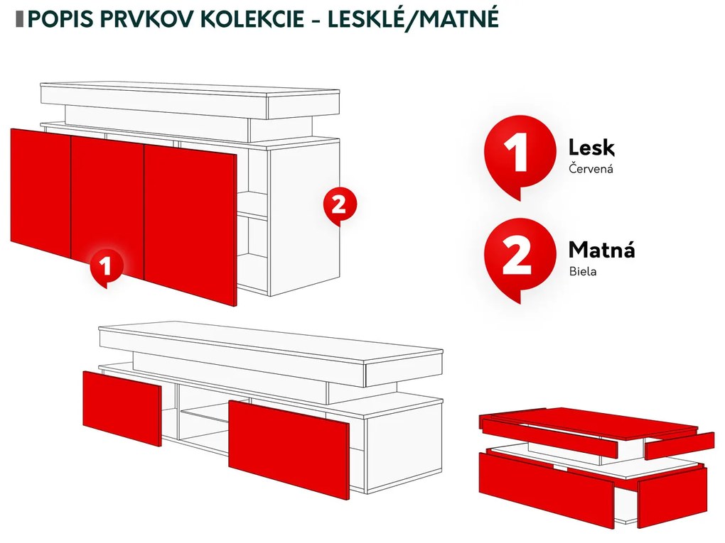 Set mobilier living Lesteralo I (alb + alb lucios) (cu iluminat LED). 1105961