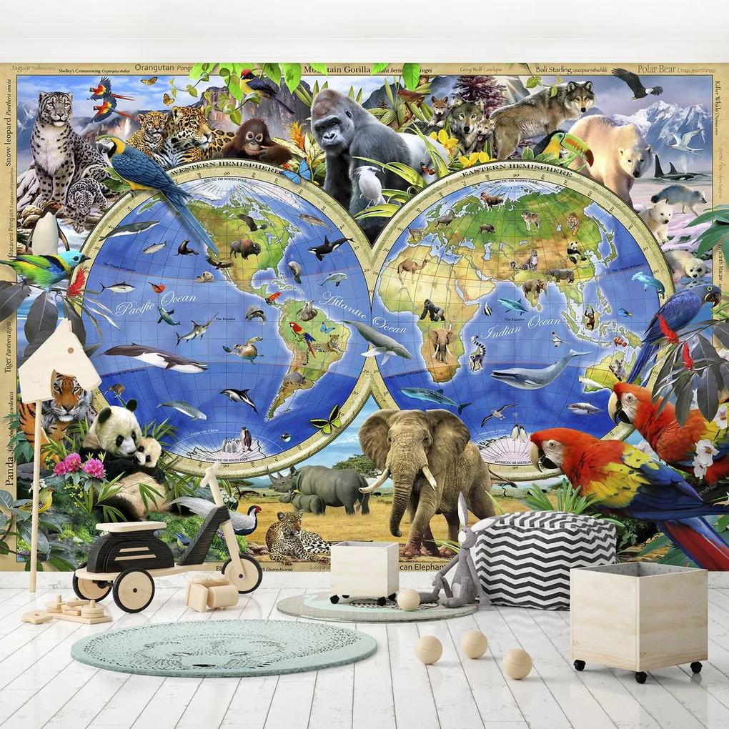 Fototapet - Harta lumii - animale (152,5x104 cm), în 8 de alte dimensiuni noi