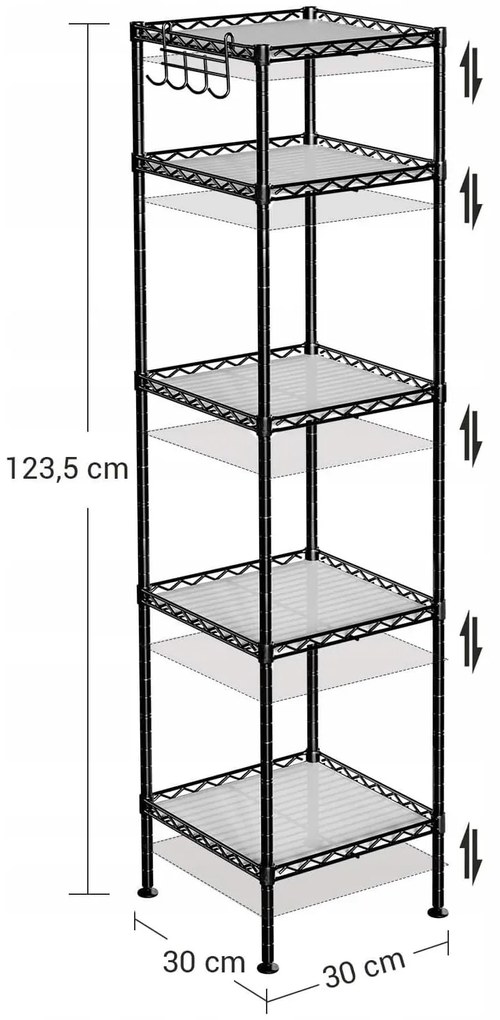 Raft modular LOGAR cu constructie neagra, 5 polite