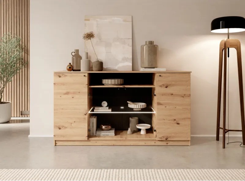 Dulap Living Vitrina EVI I Cu Iluminare LED Stejar