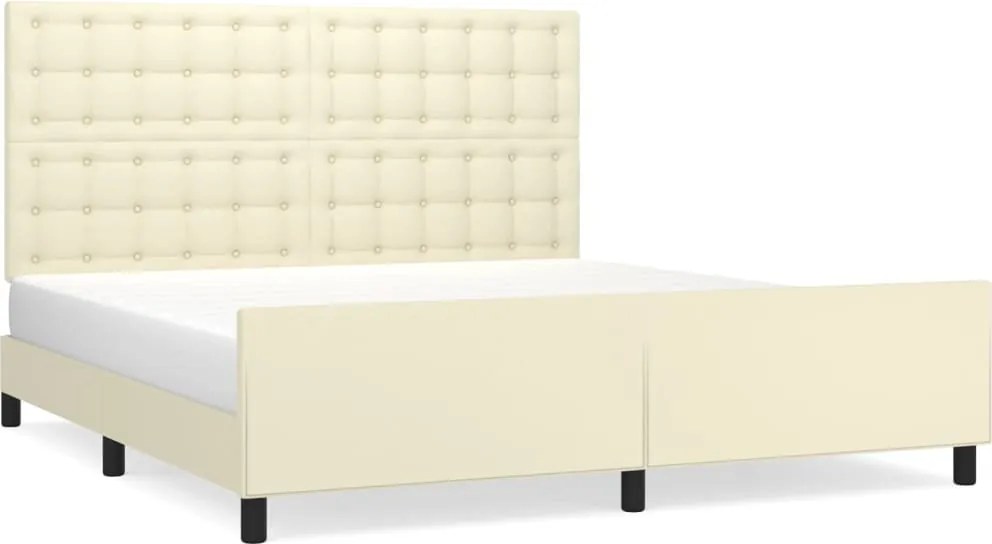 vidaXL Cadru de pat cu tăblie, crem, 160x200 cm, piele ecologică