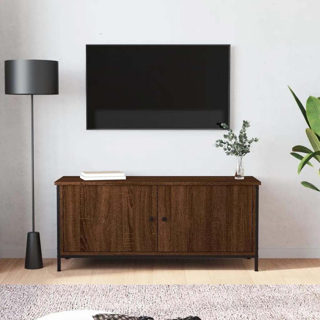 Comoda TV cu usi, stejar maro, 102x35x45 cm, lemn prelucrat