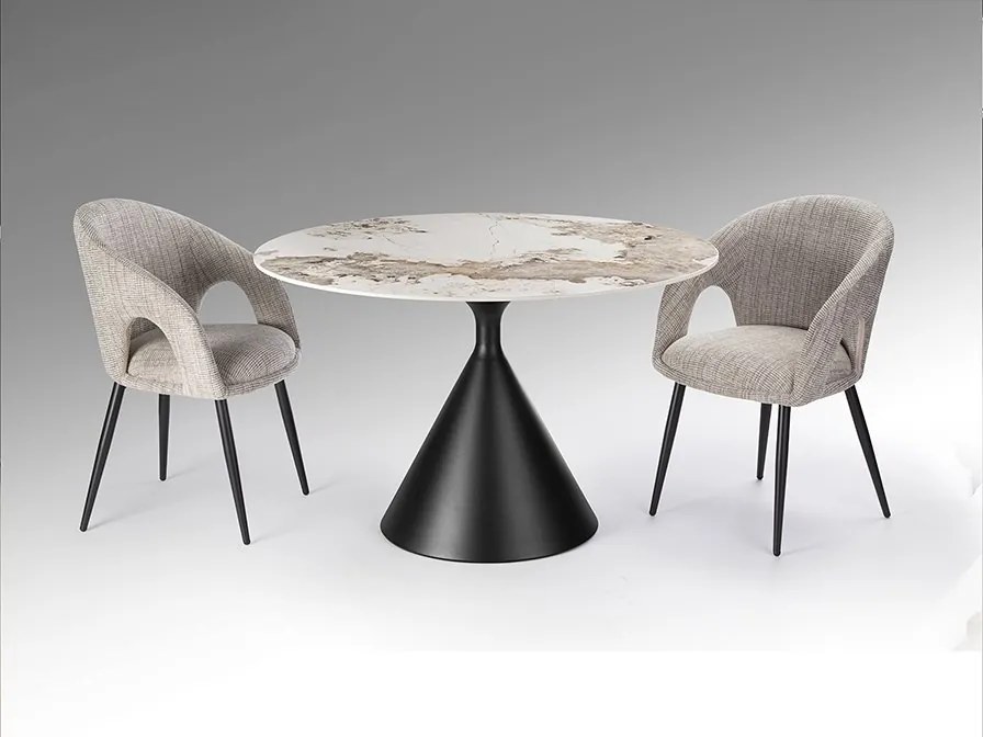 Masa rotunda metal negru/ portelan cu efect de marmura Panda 120cm