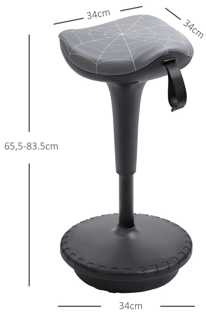 Vinsetto Taburet de birou cu funcție de rotire, taburet ergonomic, reglabil pe înălțime 65,5-83,5 cm, înclinabil 120°, Gri | Aosom Romania