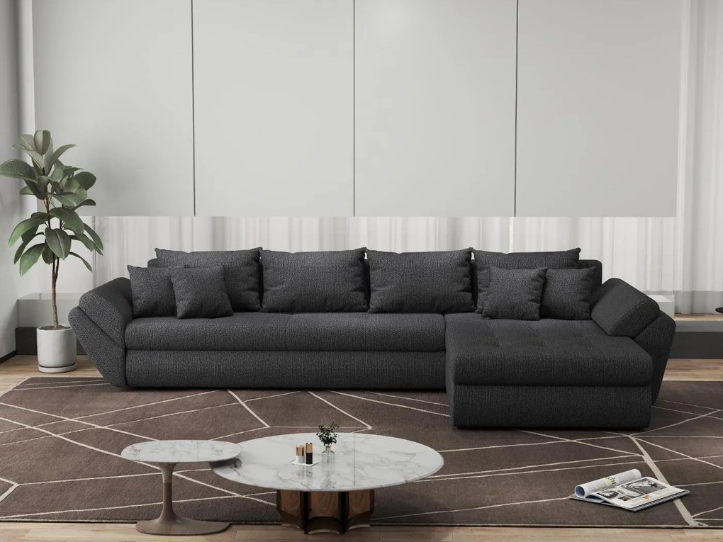 Colțar extensibil dumonde cu ladă de depozitare si sezut confortabil din spuma high-density, Loana XL Enjoy Grafit II 335x185 cm