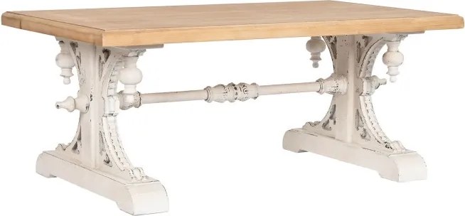 Măsuță de cafea shabby chic din lemn, finisaj alb antichizat și blat natural, 110 x 65 x 46 cm, „Élise"