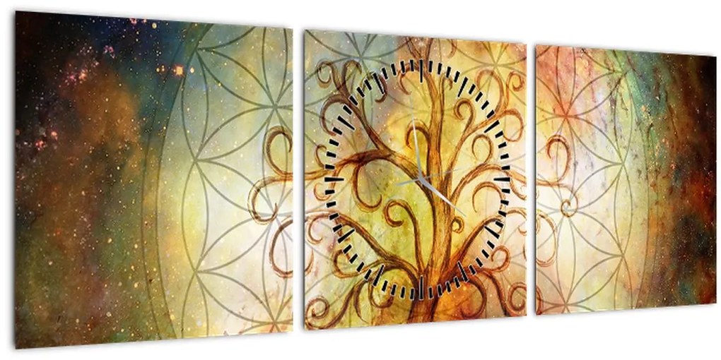 Tablou abstract cu copac (cu ceas) (90x30 cm)