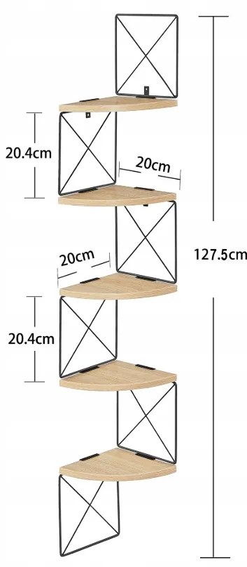 Polita de colt montata pe perete TAYLOR SONOMA 5 polite, 127x20cm