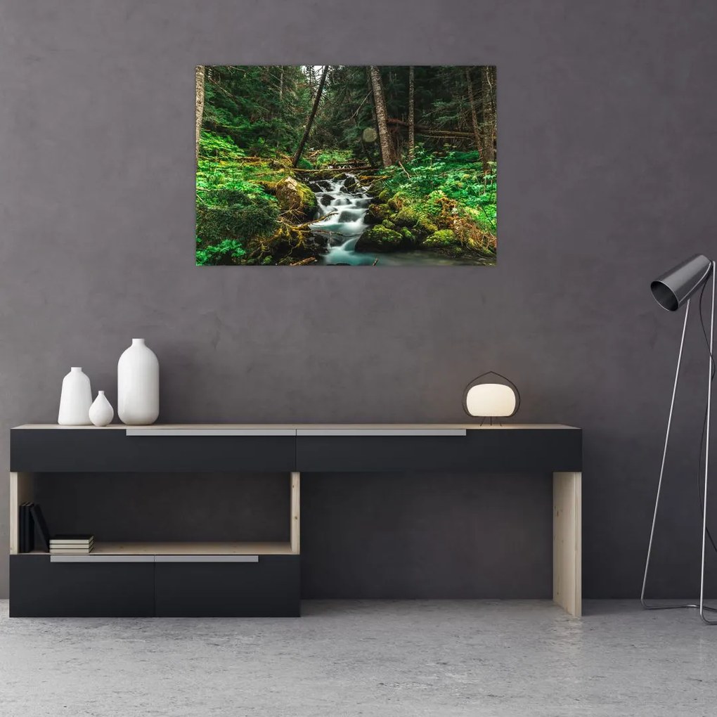 Tablou cu pârău în pădure (90x60 cm)