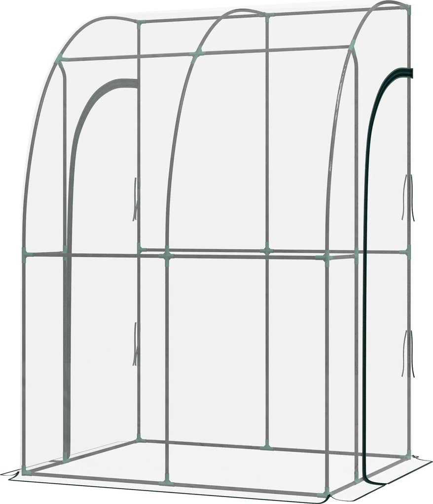 Outsunny Seră de Grădină adosată seră adosată 2 uși rulante cu fermoar oțel PVC transparent | Aosom Romania