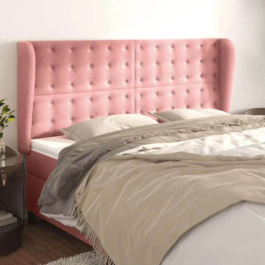 3118455 vidaXL Tăblie de pat cu aripioare, roz, 183x23x118/128 cm, catifea
