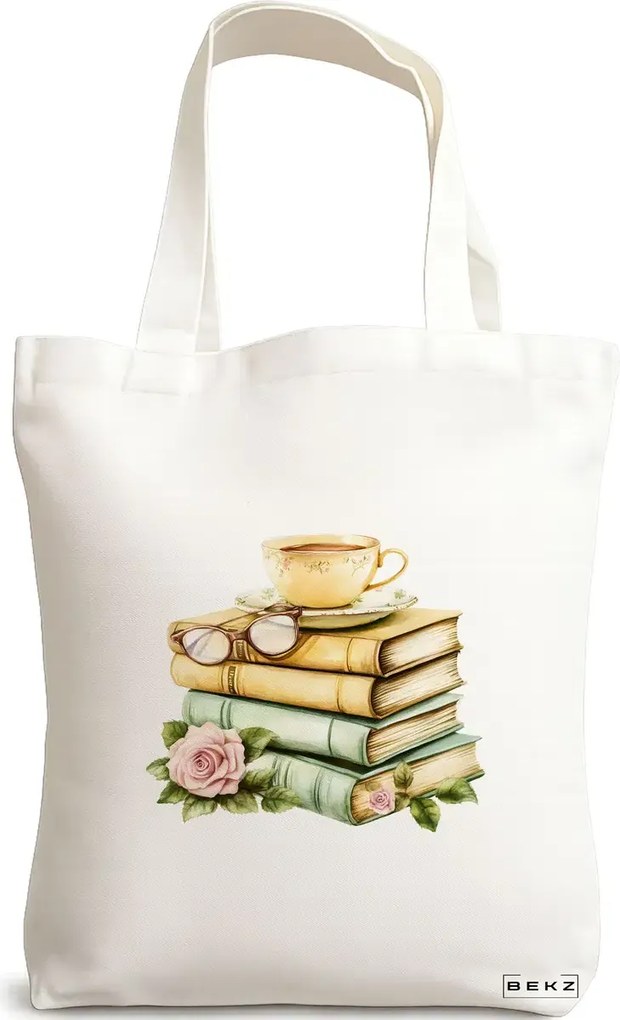 Sacosa de Panza pentru Cumparaturi, Geanta Tote, model Books 22 38 x 34.5 cm, Alba, BEKZ®