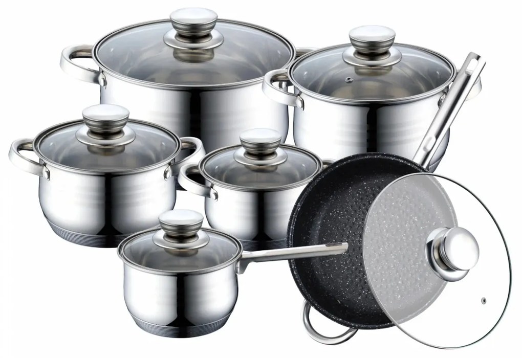 Set oale inox si tigaie marmorata 12 piese Swiss Home Zurich, inductie ZL-12C