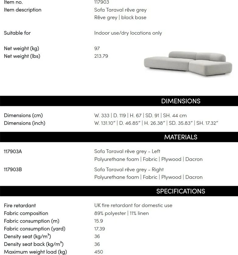 Canapea design elegant LUX Taraval, Reve grey