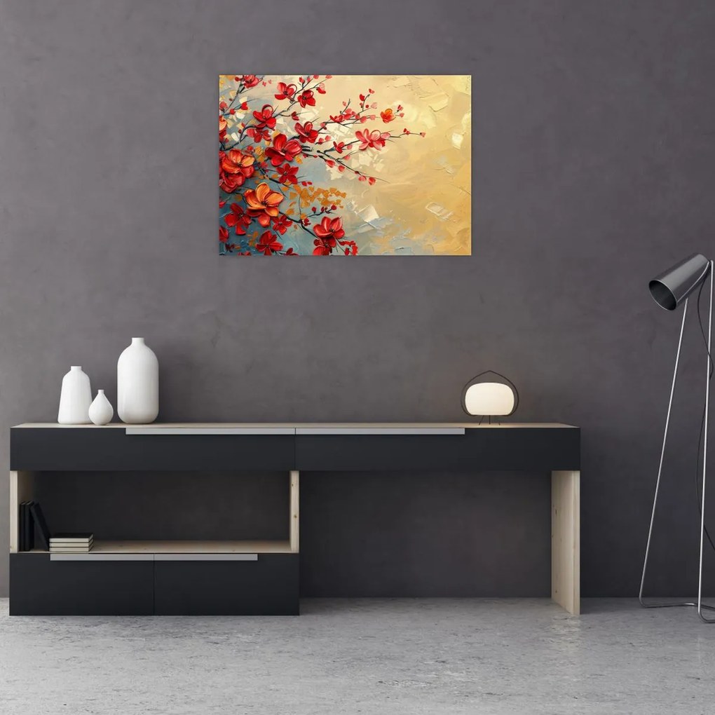 Tablou pe sticlă - Copac înflorit (70x50 cm)