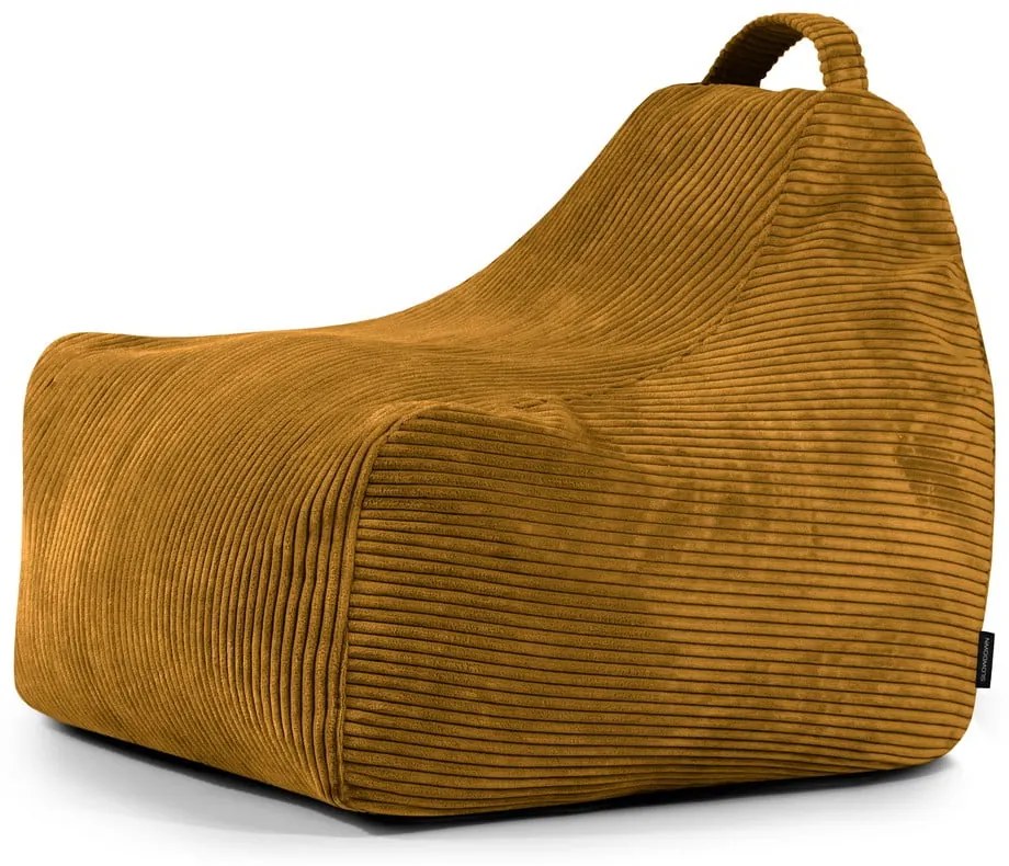 Fotoliu puf pentru copii galben muștar cu tapițerie din catifea reiată Game Amuse – SLOWDOWN