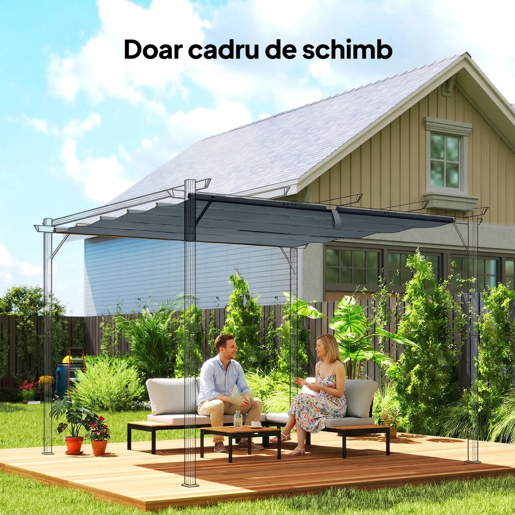 Outsunny Copertină pentru Pergolă cu 10 Orificii de Drenaj, Tavan de Rezervă în Poliester Respirabil, Doar Acoperire, 288x298 cm, UV30+, pentru Pergola Grădină 3x3m, Gri Închis | Aosom Romania