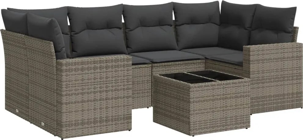 vidaXL Set canapele de grădină, 7 piese, cu perne, gri, poliratan