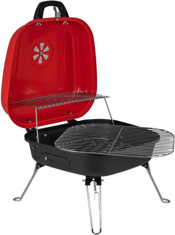 Gratar pe carbuni Muhler 1003819, 41 x 41 x 40 cm, Grill zincat, Capac, Rosu