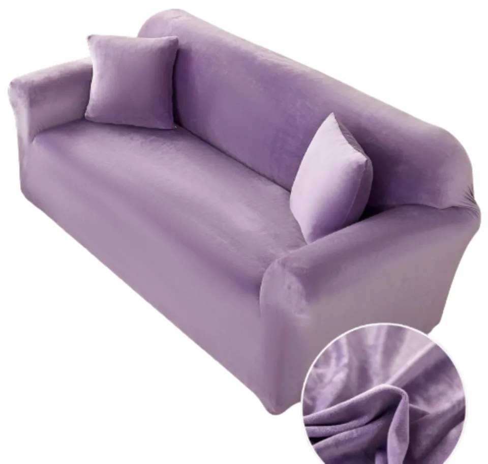 Set huse elastice din catifea pentru canapea 3 locuri + 2 fotolii, cu brate, lila, HCCJS-12