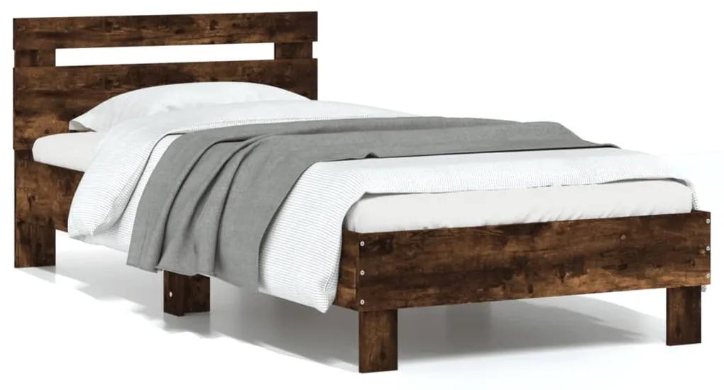 838572 vidaXL Cadru de pat cu tăblie stejar fumuriu 75x190 cm lemn prelucrat