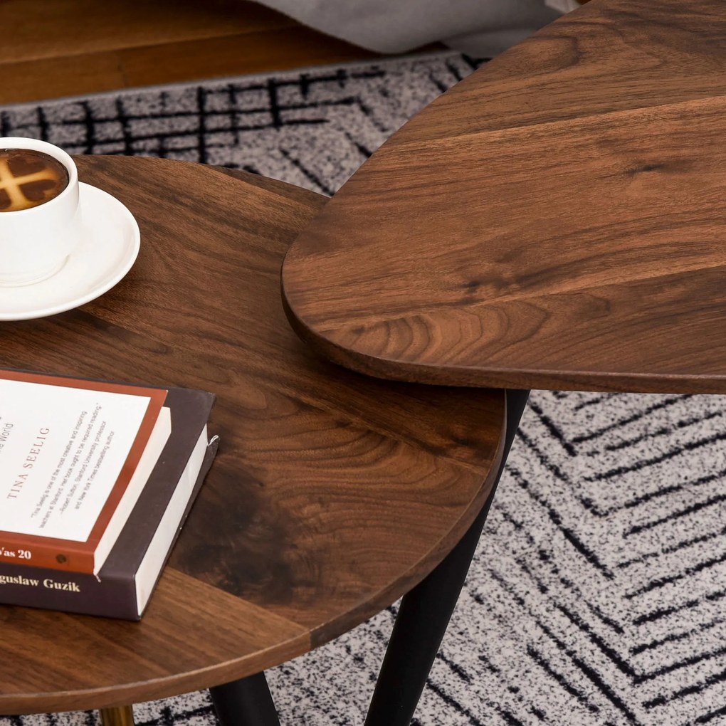 HOMCOM Masute de sufragerie in Stil industrial, Set 2 piese, Masute de sufragerie din Lemn Forma de Picatura Culoare Nuc | Aosom Romania