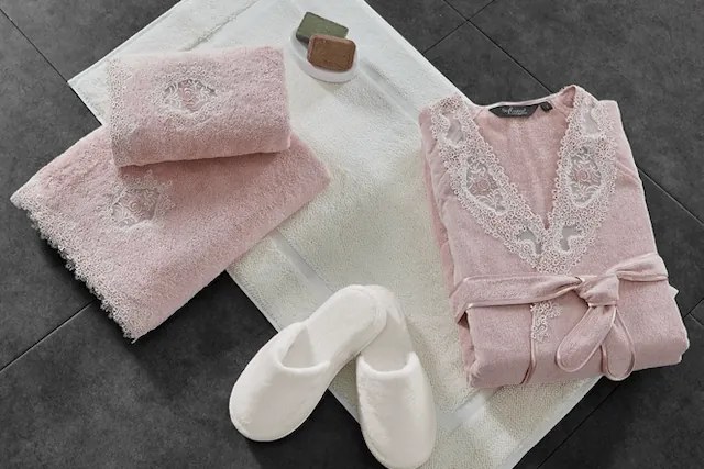 Halat elegant DESTAN de damă în cutie cadou M Roz pal / Dusty rose