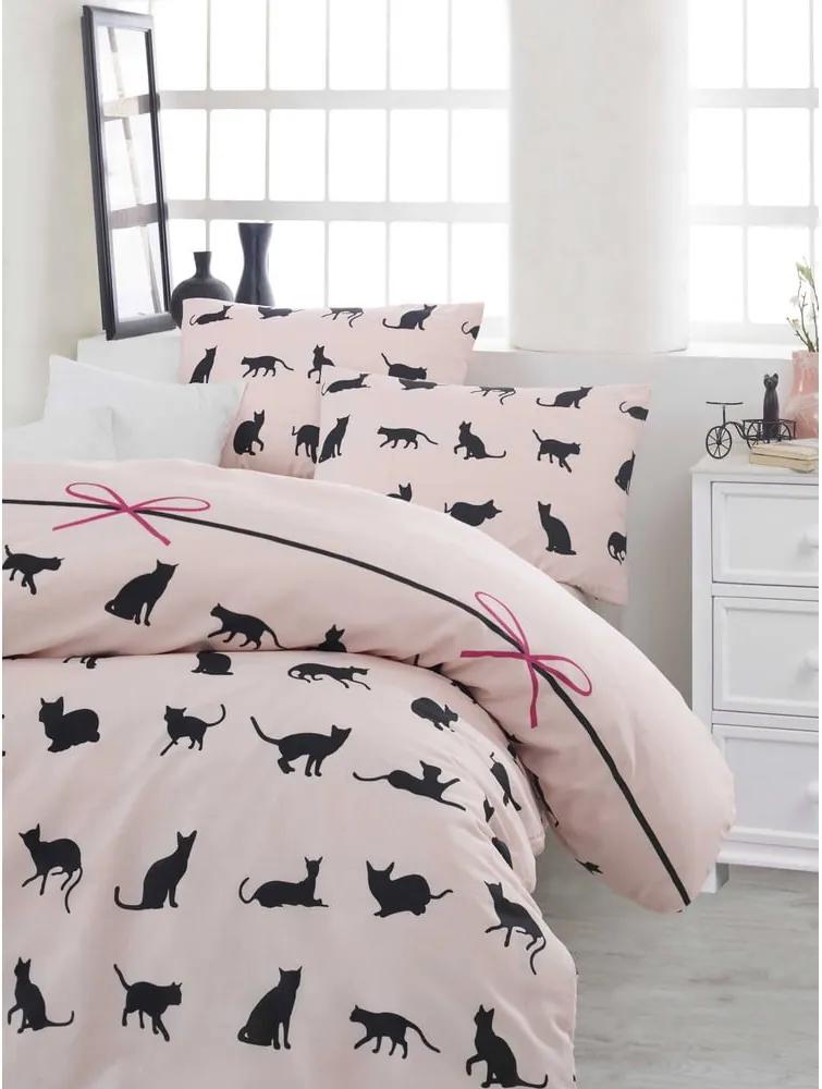 Lenjerie de pat cu cearșaf pentru pat dublu Cats, 200 x 220 cm