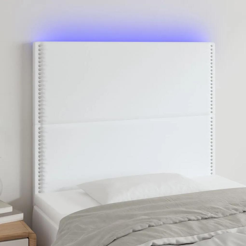 3122369 vidaXL Tăblie de pat cu LED, alb, 100x5x118/128 cm, piele ecologică