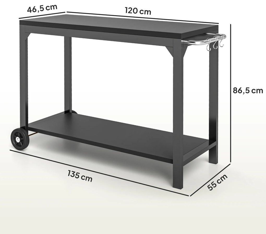 HOMCOM Cărucior de grădină din oțel cărucior de serviciu cu roți cu blat de lucru 135 x 55 x 86,5 cm negru | Aosom Romania