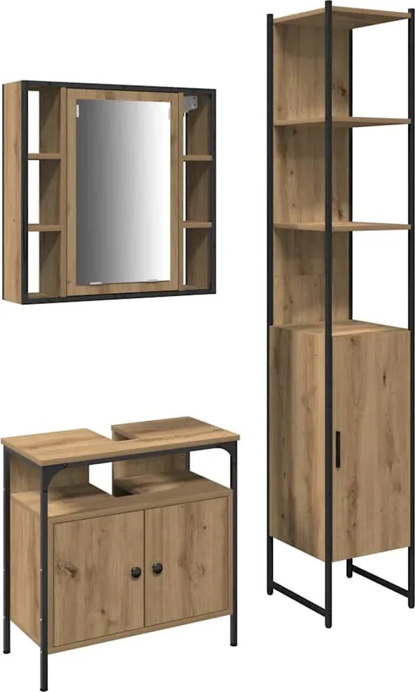 vidaXL Set de mobilier pentru baie cu raft 3 pcs Stejar Artizanal
