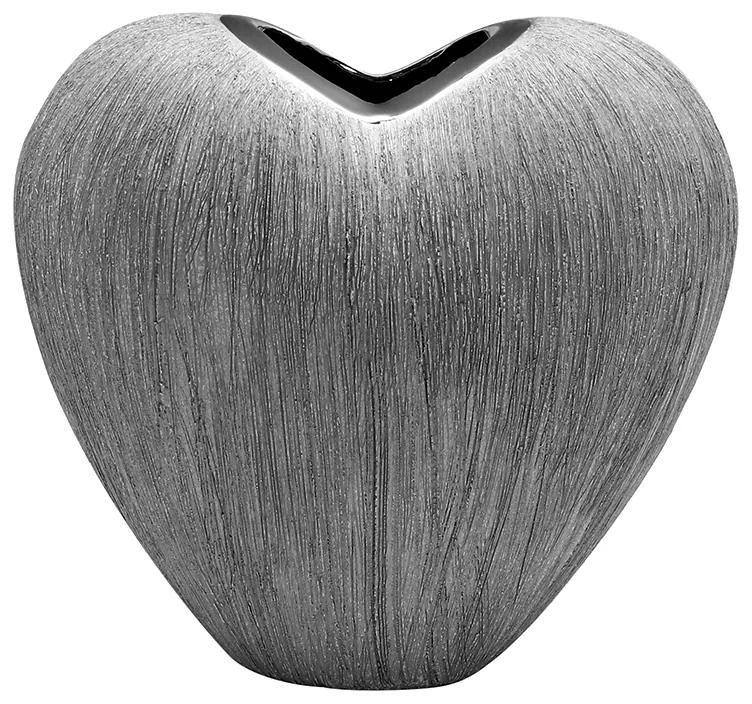 Vaza inima Vulcanos, ceramica, gri argintiu, 13x7x12 cm