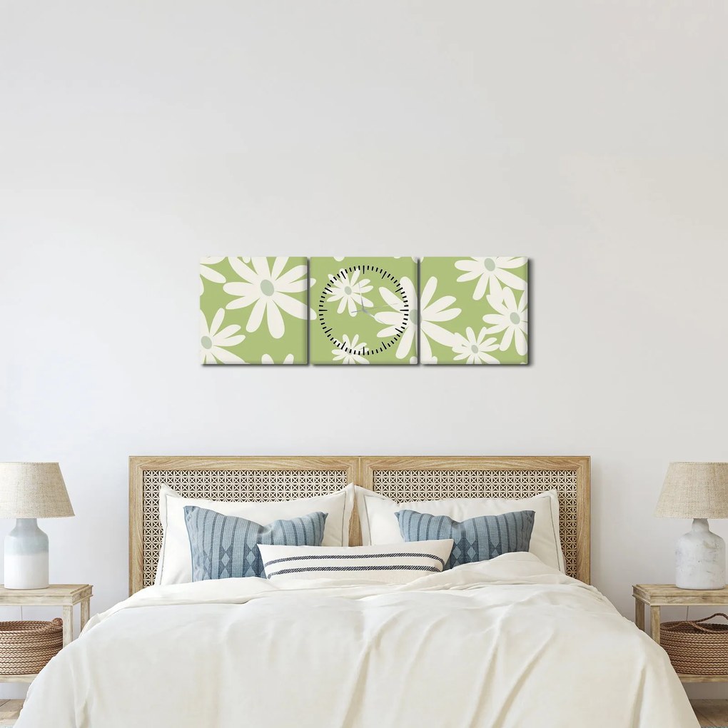 Tablou - Hippies, flori verzi N⁰1 (cu ceas) (90x30 cm)