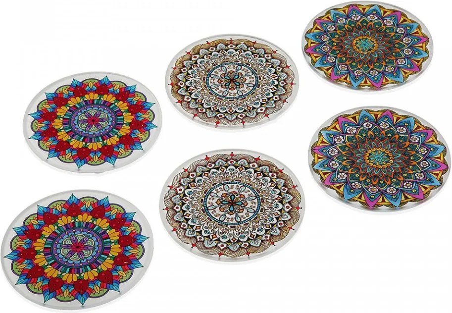 Set 6 coastere multicolore din sticla Mandalas Versa Home
