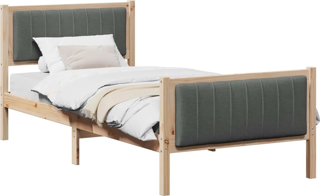 vidaXL Cadru de pat maro și gri închis 90 x 200 cm Lemn masiv de pin