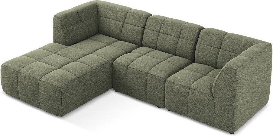 Colțar verde cu tapițerie din țesătură bouclé (cu colț pe partea stângă/cu șezlong) Aloha – Makamii