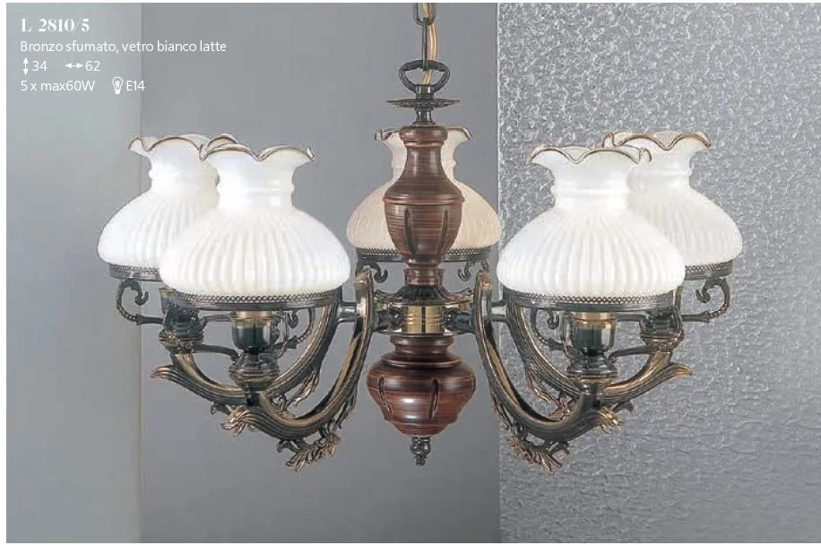 Candelabru cu 5 brate design italian din alama cu lemn 2810