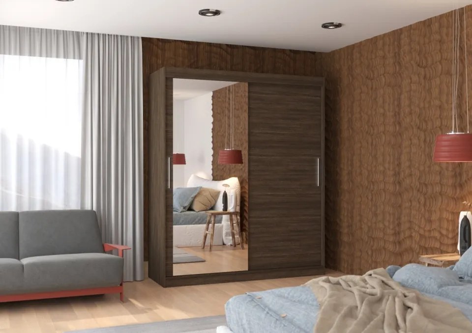 Dulap cu usi glisante si oglinda 180x215 cm, Tom, ADRK Furniture (Culoare: Sonoma)