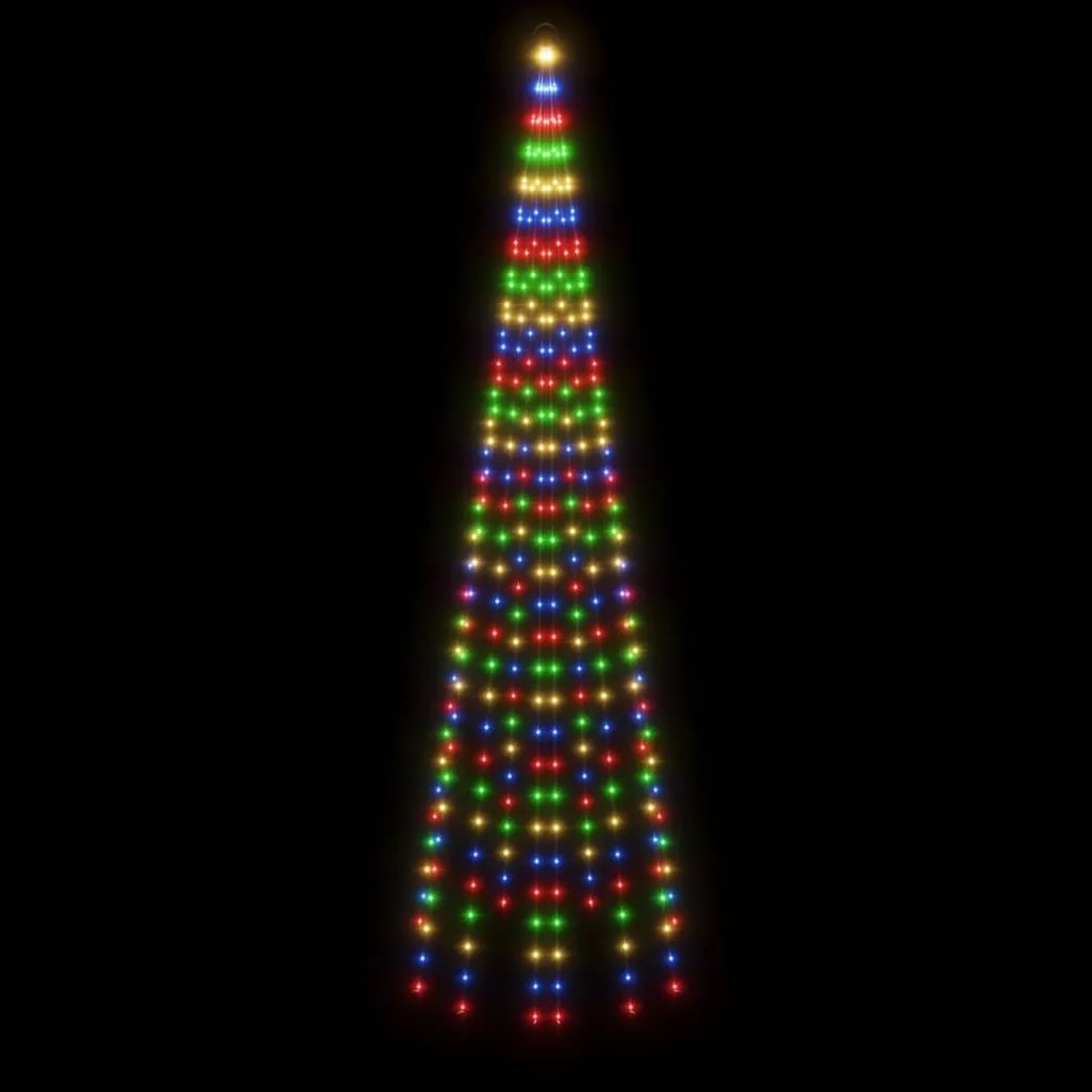 Brad de Craciun pe catarg, 310 LED-uri, multicolor, 300 cm Multicolour, 300 x 100 cm, Becuri LED in forma dreapta, 1