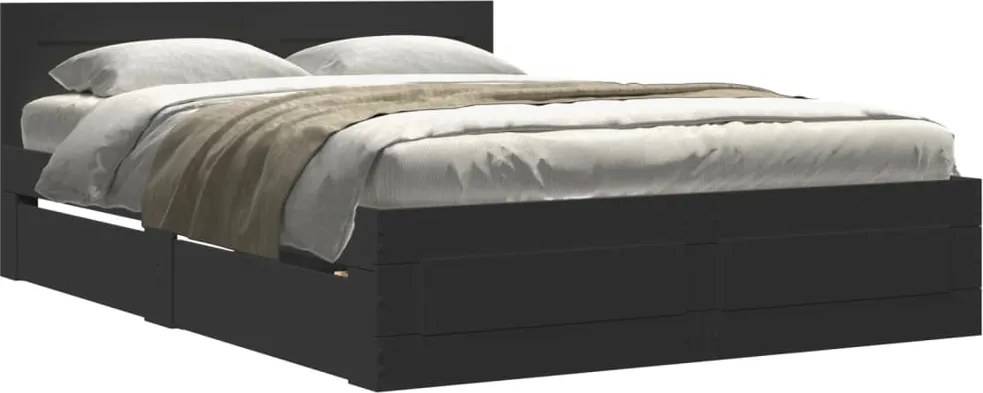 vidaXL Cadru de pat cu tăblie, negru, 120x190 cm, lemn prelucrat
