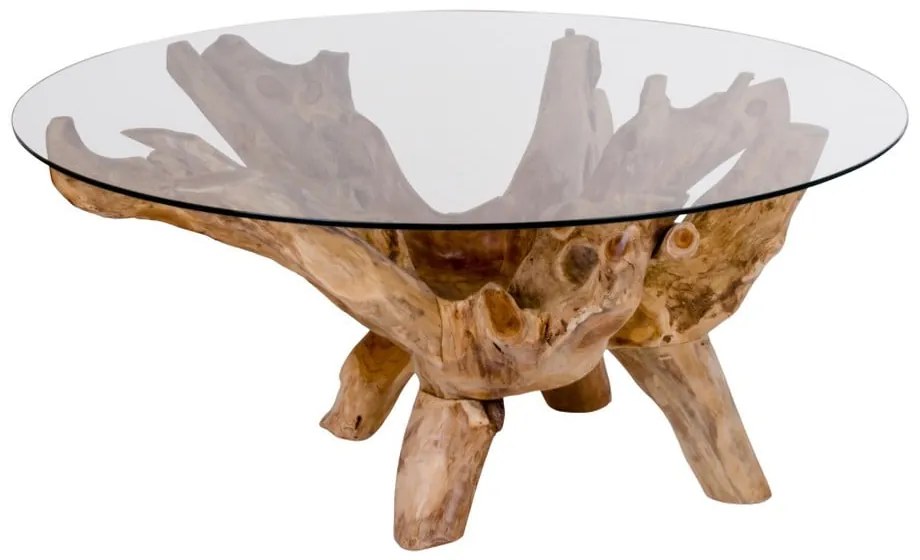 Măsuță de cafea în culoare naturală rotundă cu blat din sticlă ø 110 cm Amazonas – House Nordic