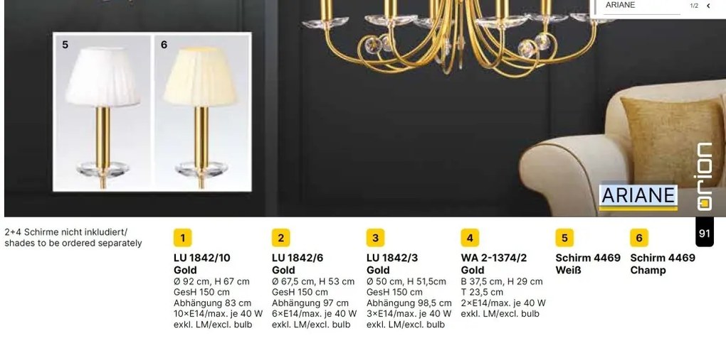 Candelabru stil clasic cu cristal K9 ARIANE 6L auriu