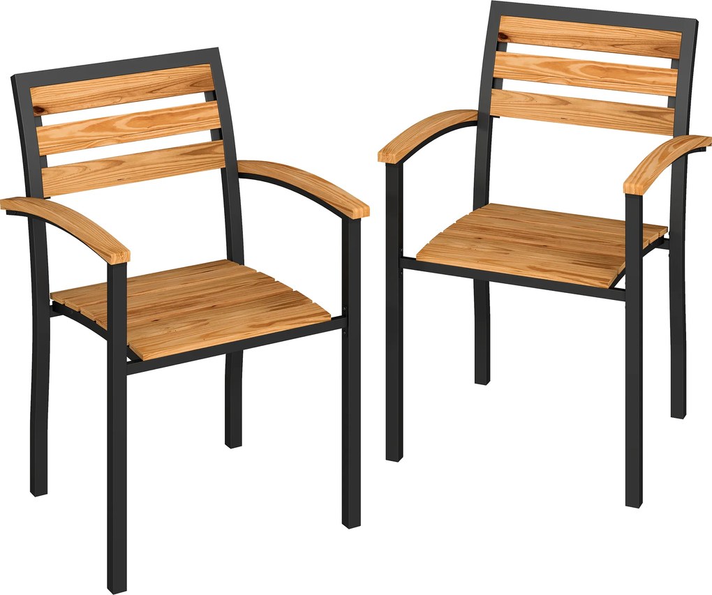 Outsunny Set de 2 Scaune Empilabile de Exterior din Lemn cu Finisaj Natural | Aosom Romania